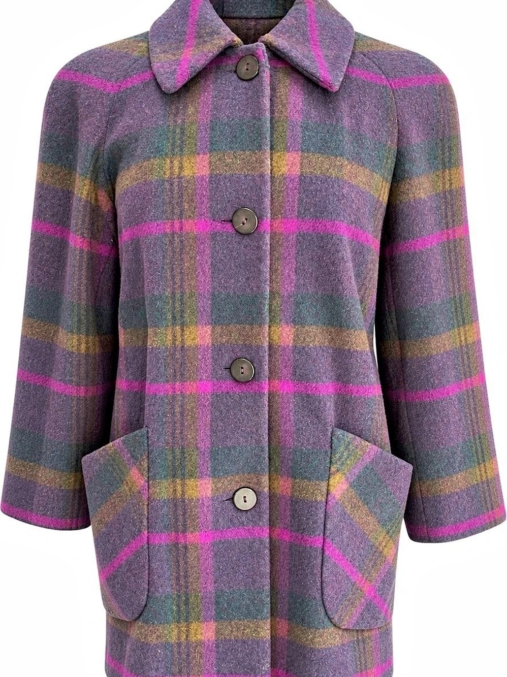 Alorna Women's Plaid Wool Coat in Purple & Pink
